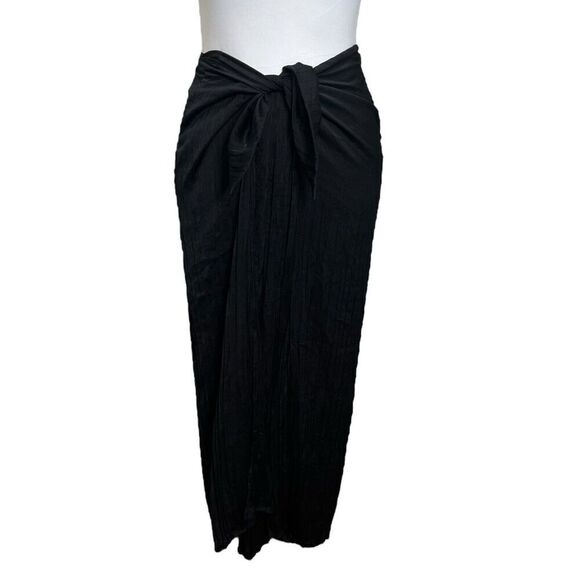 Vince Pleated Tie Front Midi Skirt Black Women’s Size XS Gathered Slit Detail - Picture 1 of 10